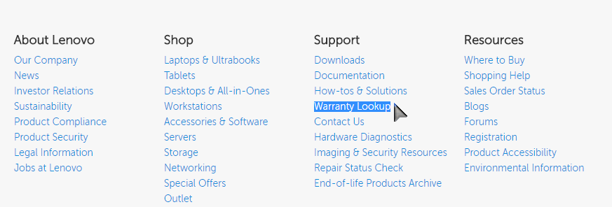 Warranty lookup Lenovo