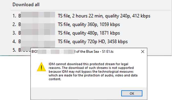 IDM Cannot Download this Protected Stream for Legal Reasons