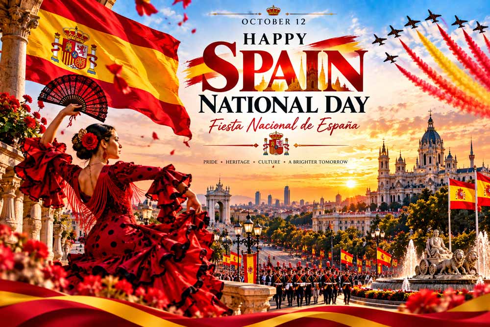 Spain National Day 2026: October 12 History, Wishes, Images & Facts 1 Spain National Day 2026 celebration with Spanish flag and October 12