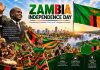 Zambia Independence Day 2026: Date, History, Celebrations & Facts Zambia Independence Day celebration poster featuring the national flag, Kenneth Kaunda, cultural dancers, and Victoria Falls